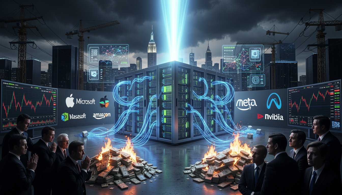 Infraestructura tecnológica y mercados, como metáfora del choque entre crecimiento de la inteligencia artificial y tipos de interés elevados.