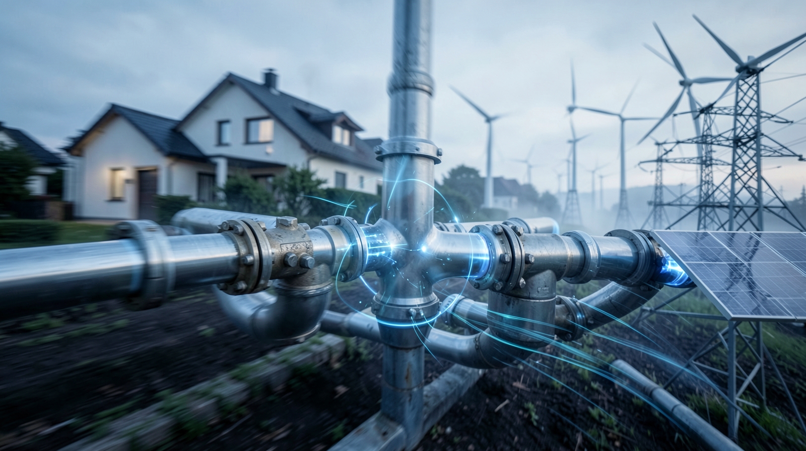 Metáfora editorial del gas atravesando un sistema energético europeo más flexible y diversificado.