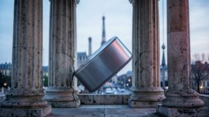 Una bóveda financiera europea soporta una carga asimétrica que concentra tensión sobre uno de sus arcos sin que la estructura llegue a romperse.